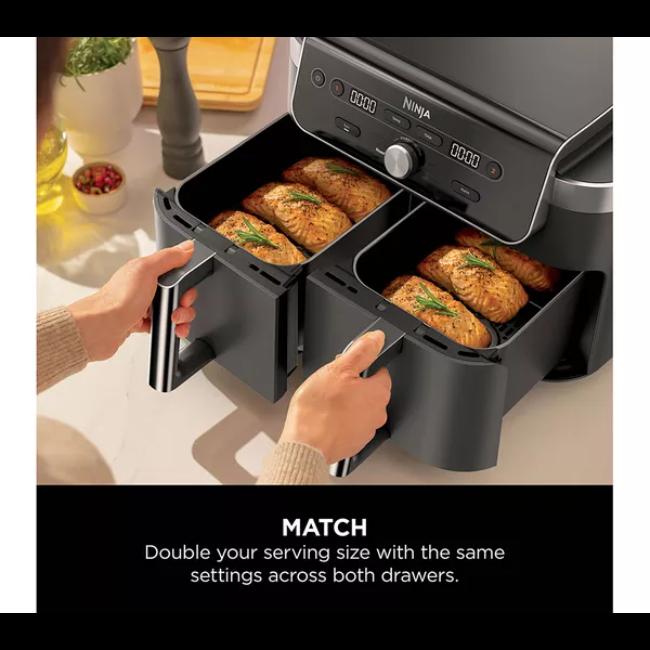 Ninja DualZone XL 9.5L 2-Drawer Air Fryer with Max Crisp, Air Fry, Roast, Bake, Reheat, Dehydrate Functions - Black
