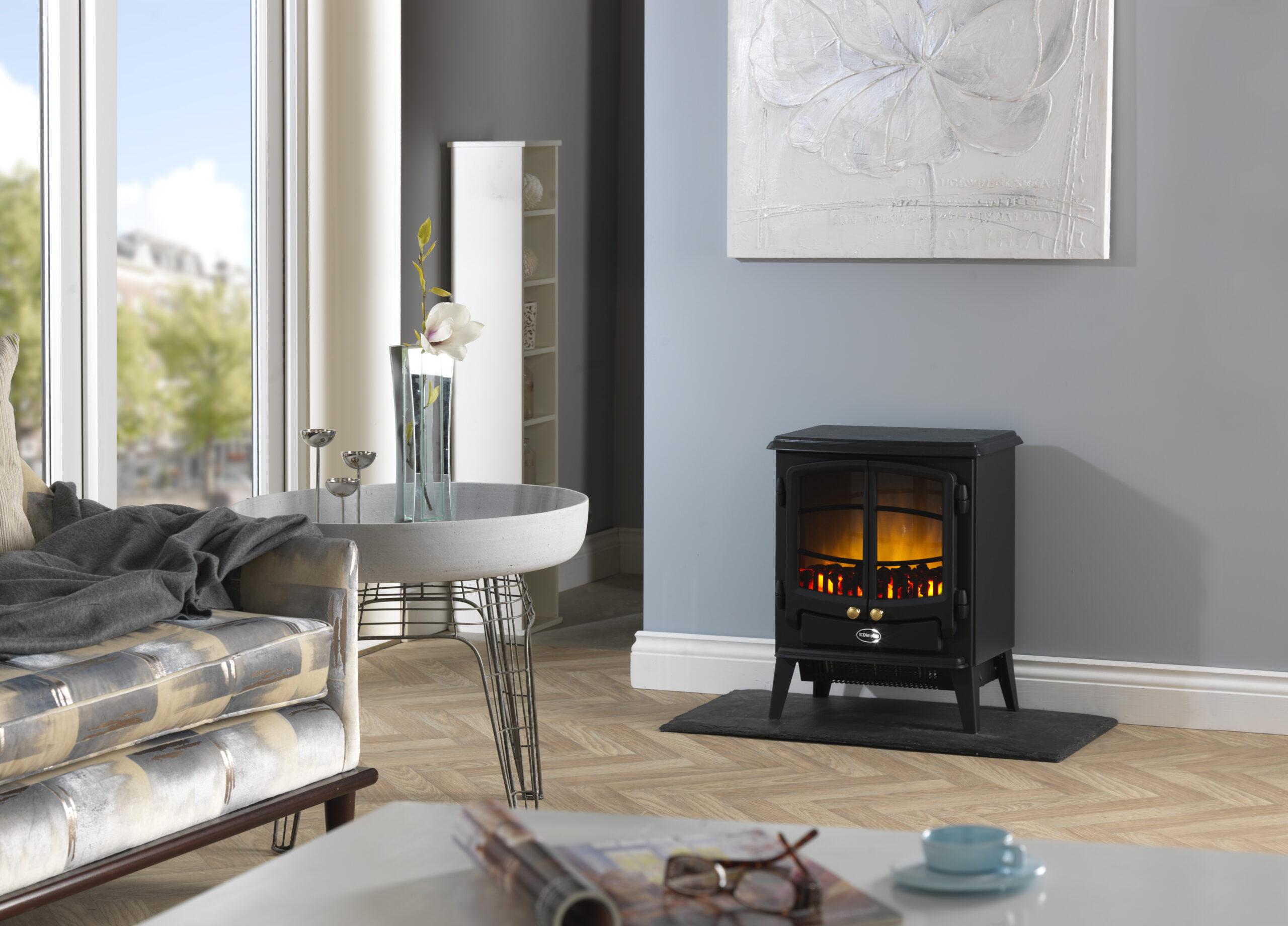 Dimplex Elbe Optiflame Electric Stove - Black Cast Effect, 2kW Heat, Freestanding, Concealed Controls, Safety Cut Out, Size 54.5x44x31cm