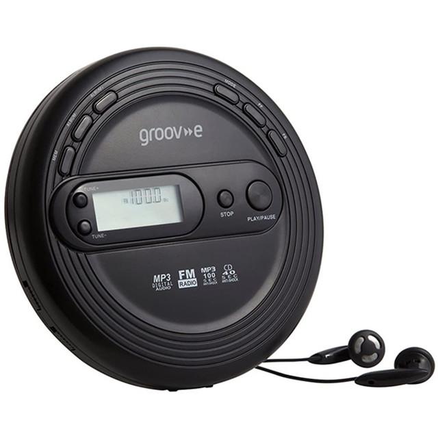 Groov-e Retro CD Player with FM Radio - Black | MP3, CD, Earphones, LCD