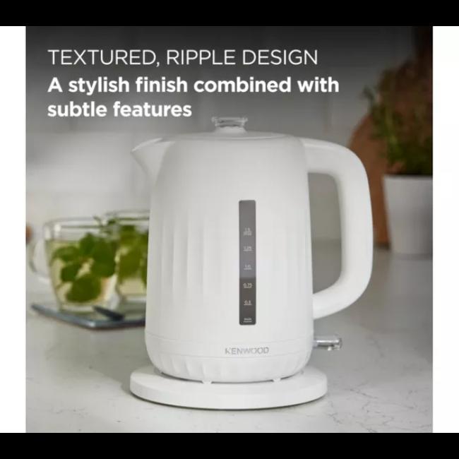 Kenwood Ripple 1.5L White Kettle ZJP06.000WH - 3000W Rapid Boil, Perfect Pour Spout, Removable Filter, Water Level Indicator, Automatic Boil-Dry Protection, 22.35 x 18 x 24.75 cm