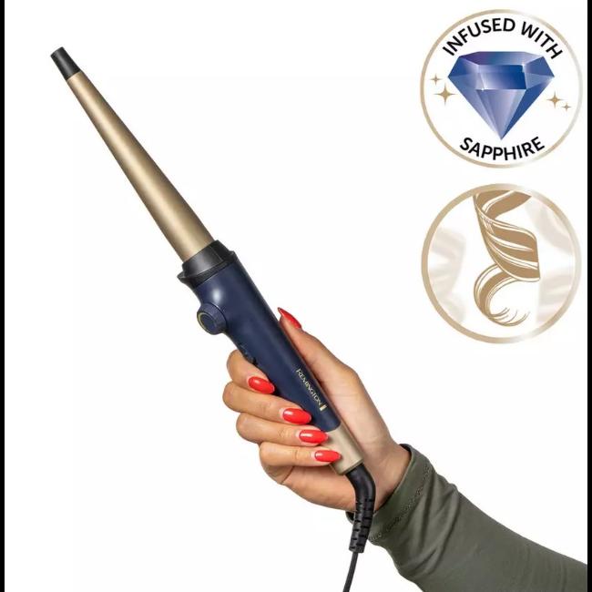 Remington Sapphire Luxe Curling Wand Blue & Gold Conical Barrel