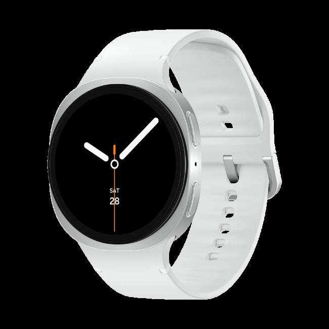 Samsung Galaxy Watch8 44mm Silver Smartwatch with White Band & Black Display