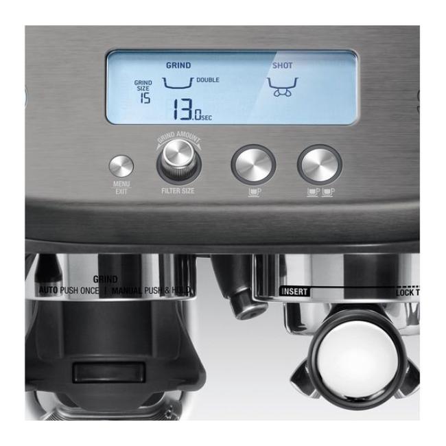 Sage The Barista Pro Coffee Maker Black Stainless Steel with Integrated Grinder, Steam Wand, and LCD Display