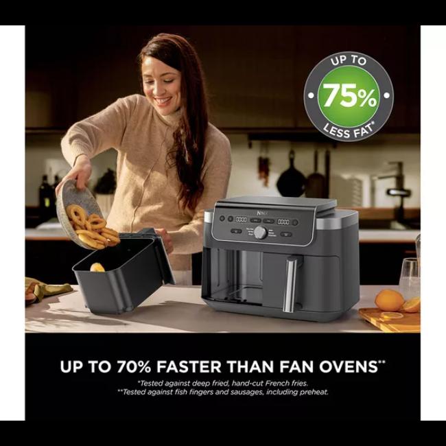 Ninja DualZone XL 9.5L 2-Drawer Air Fryer with Max Crisp, Air Fry, Roast, Bake, Reheat, Dehydrate Functions - Black