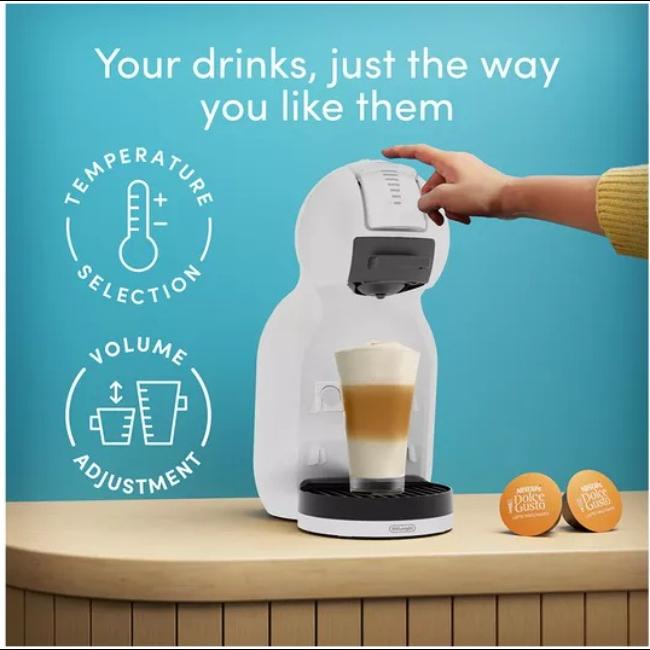 De'Longhi Dolce Gusto Mini Me 2 Pod Coffee Machine Iced Creations Bundle White 15 Bar Pressure 0.8L Water Tank Auto Shut-off 161x305x232mm 220-240V 1340-1600W