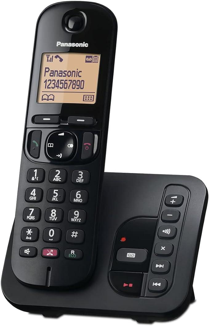 Panasonic Cordless Phone with Answer Machine, Speakerphone, Nuisance Call Block, Illuminated Dot-Matrix Display - Black or Silver