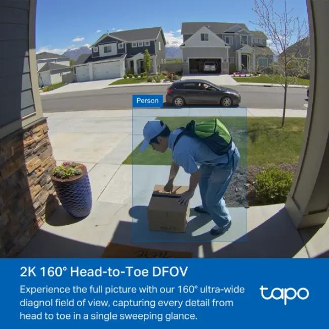 Tapo Smart 2K Video Doorbell Camera, 160° FOV, Night Vision, Battery Powered, Local & Cloud Storage
