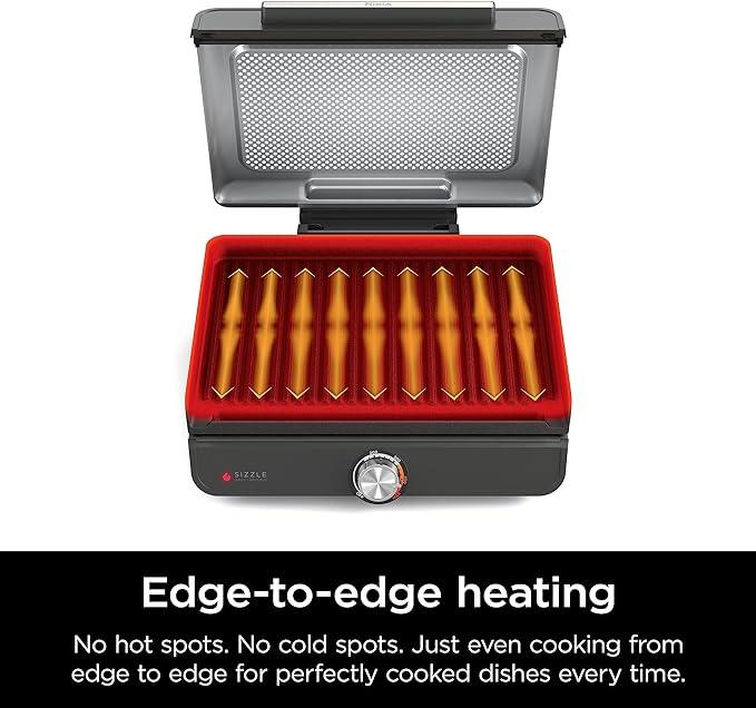 Ninja Sizzle Indoor Grill & Flat Plate | Low Smoke | High-Heat Cooking | Includes Grill Plate & Flat Plate | GR101UK | Free Delivery | 