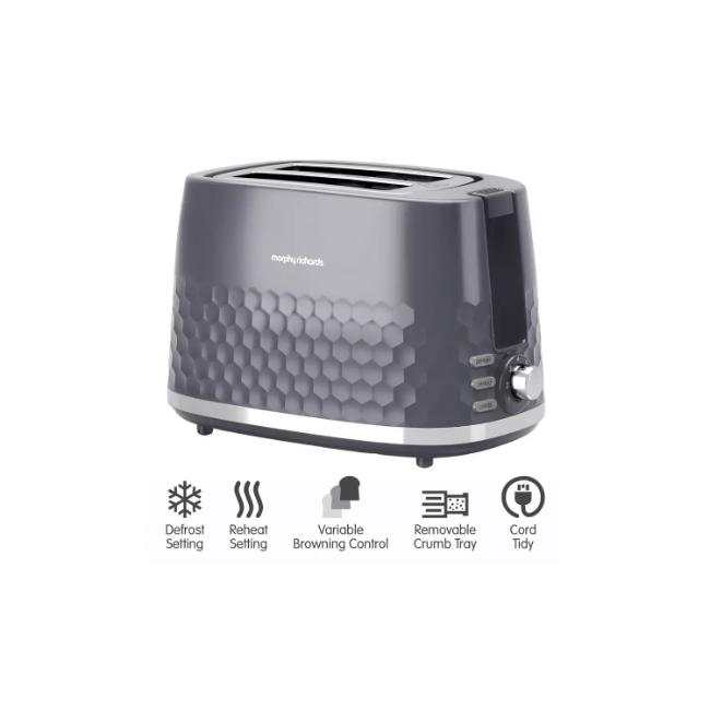 Morphy Richards Hive Toaster Grey | 2 Slice | Defrost & Reheat Setting | Variable Browning Control