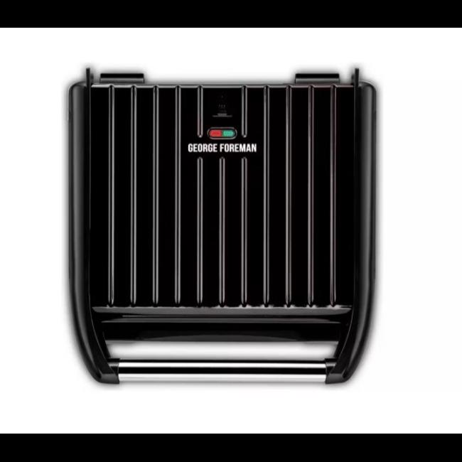 George Foreman Steel Large Grill 25052 Black with Floating Hinge, Non-Stick Plates, Vertical Storage, Adjustable Rear Foot, Chrome Handle