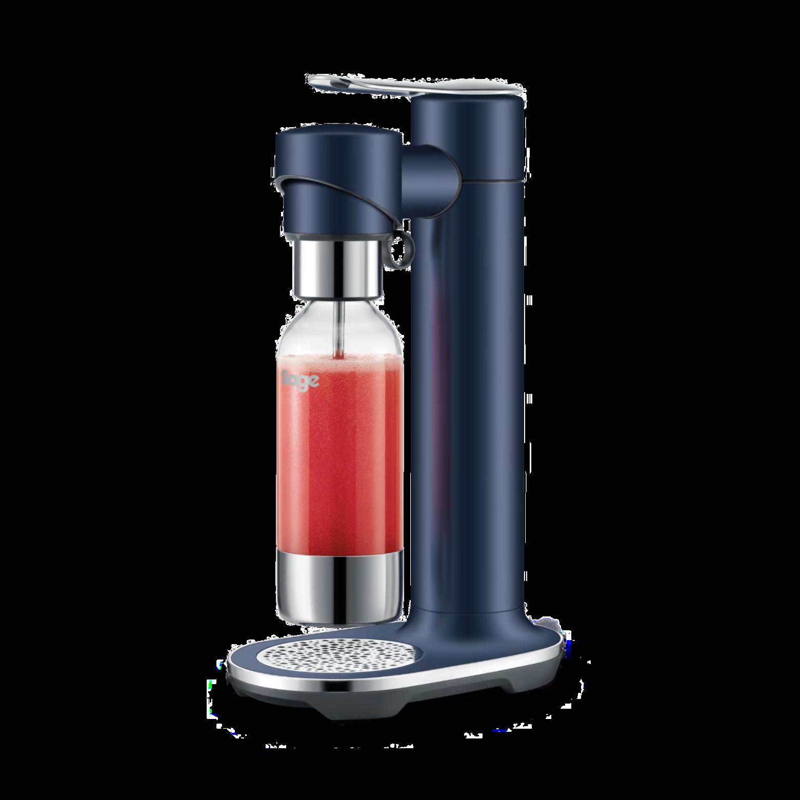 Sage InFizz Fusion Water Carbonator Damson Blue | Fizz Any Drink, Control Pressure Release, Cap & Serve Fresh | Stainless Steel | 1L Bottle | 60L CO2 Canister