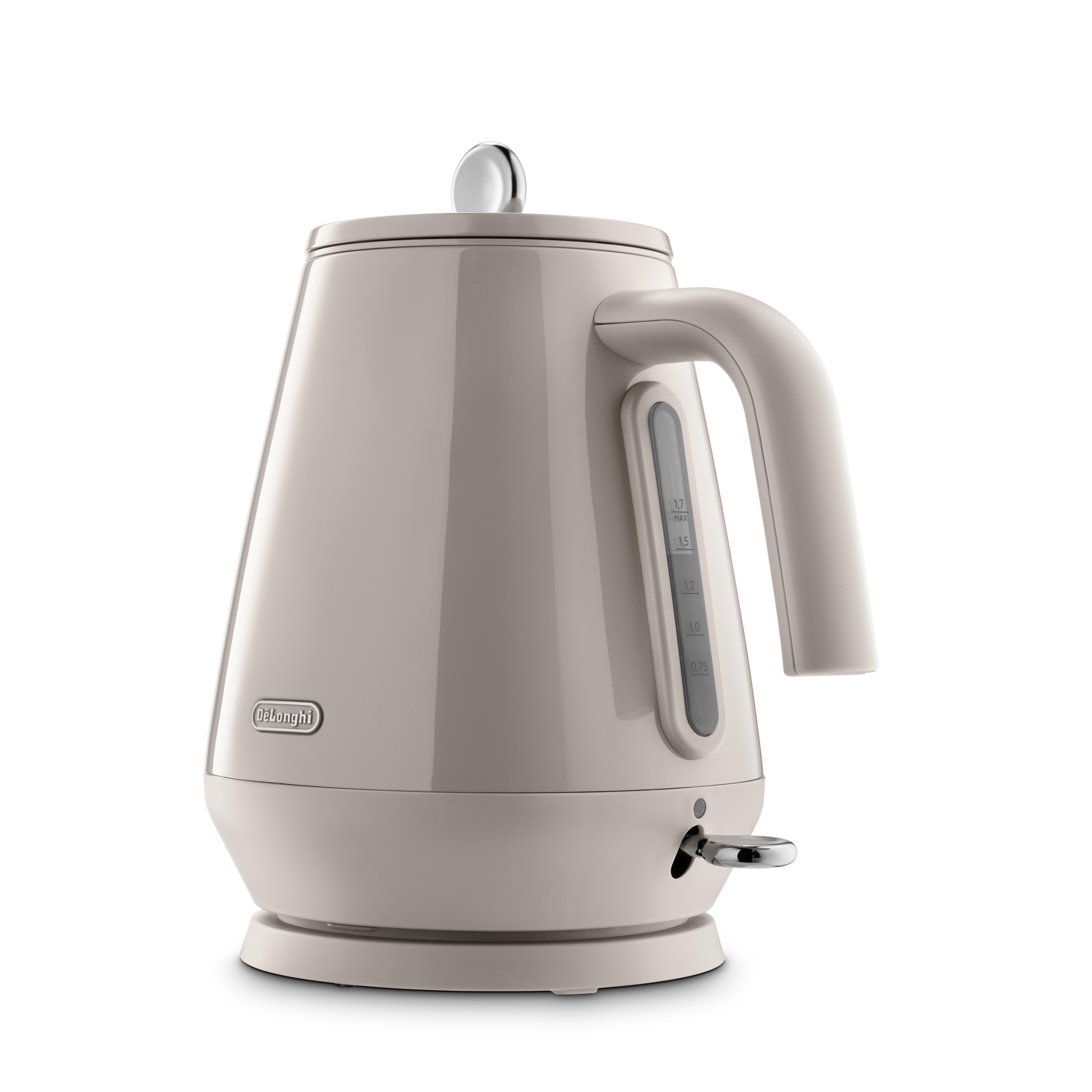 DeLonghi Eclettica Kettle 1.7L Beige Stainless Steel with Saucer