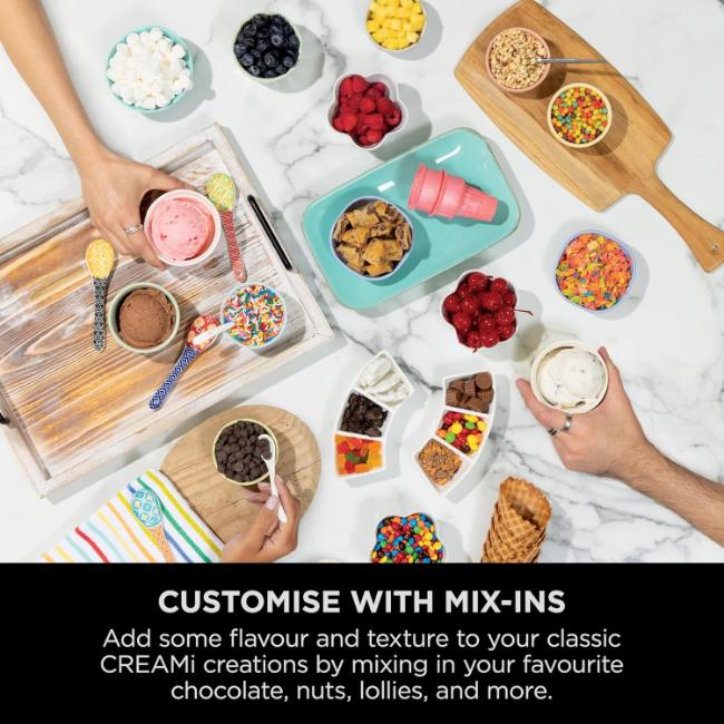 Ninja CREAMi 13-in-1 Ice Cream Maker NC701UK | Soft Serve & More | Platinum Silver | 2x 480ml | Image Features: Soft Serve, Scoop, Ice Cream, CreamiFit, Soft Serve Gelato