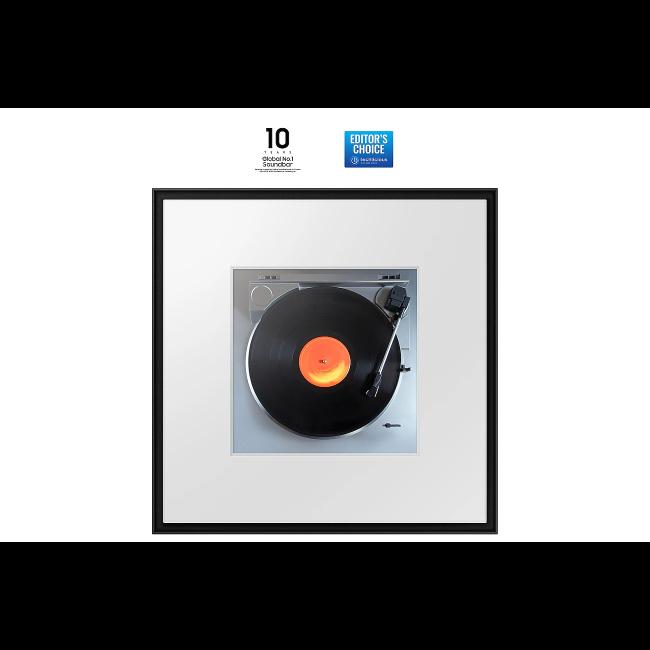 Samsung Music Frame LS60D Wireless Smart Speaker - Black with Turntable Image, Bluetooth, Wi-Fi, Dolby Atmos, Alexa, Google Assistant