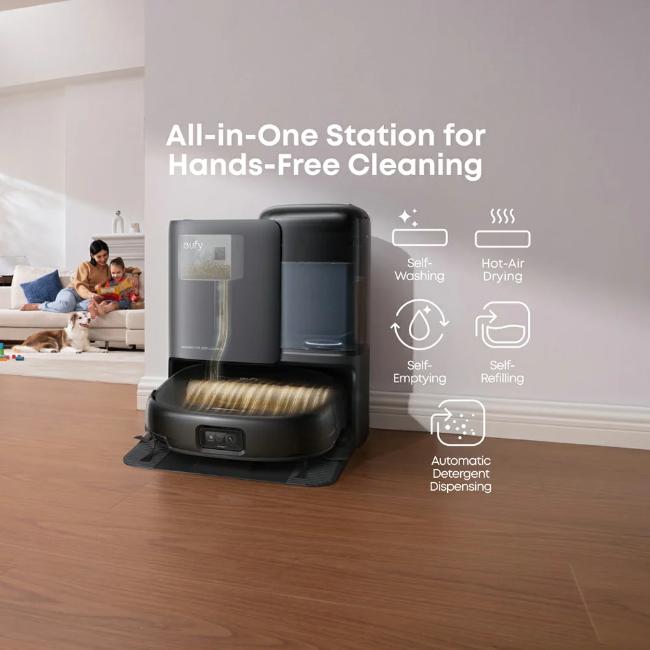 Eufy Omni E25 2-in-1 Robot Vacuum and Mop - Black | 20,000 Pa Suction, HydroJet Mopping, DuoSpiral Brushes, CornerRover Arm, AI.See Obstacle Avoidance, Hands-Free Station