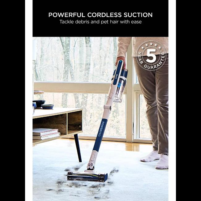Shark PowerPro Cordless Vacuum Cleaner with Anti Hair Wrap, Floor Detect, Flexology, Navy Metallic, Up to 50 Minutes Runtime, Crevice Tool, Upholstery Tool, PowerFins