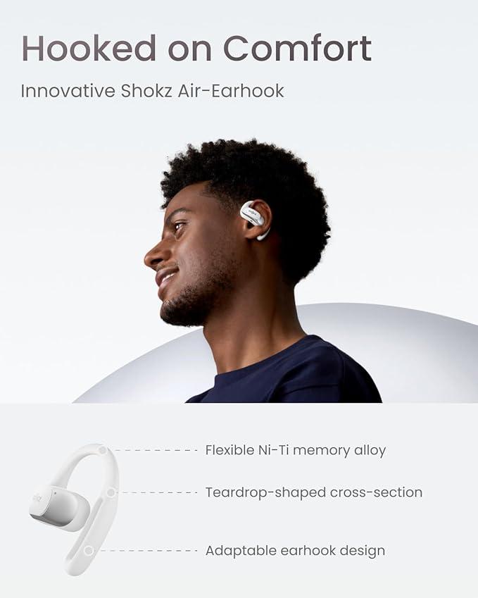 Shokz OpenFit Air Open-Ear Wireless Earbuds - White, Bluetooth, Charging Case, Water-Resistant