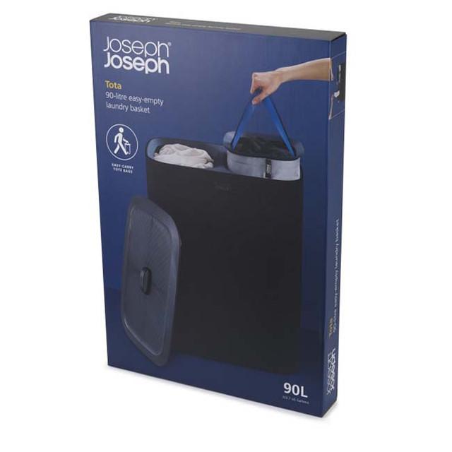 Joseph Joseph Tota 90L Dual Compartment Laundry Separation Basket - Black with Removable Tote Bags and Lid
