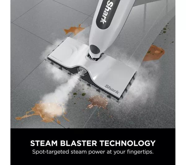 Shark SteamSpot S2001UK Steam Mop with Steam Blaster Technology - Lightweight, 3 Modes, 2x Dirt Grip Pads, 2.2kg, White/Copper