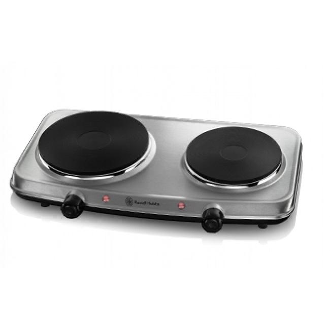 Russell Hobbs 2 Plate Mini Hob | Stainless Steel | 1500W | Black Plates