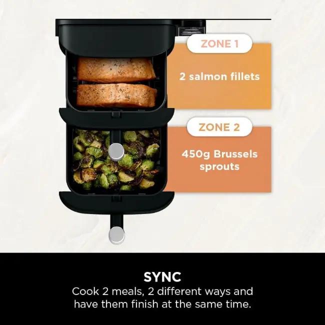 Ninja Double Stack 7.6L Dual Drawer Air Fryer Black with Air Fry, Roast, Bake, Reheat, Dehydrate, Max Crisp