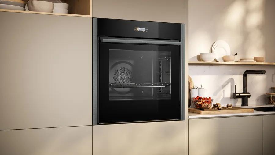 Neff N70 Electric Oven Graphite Slide & Hide Pyrolytic Cleaning Home Connect Touchscreen 71 litres