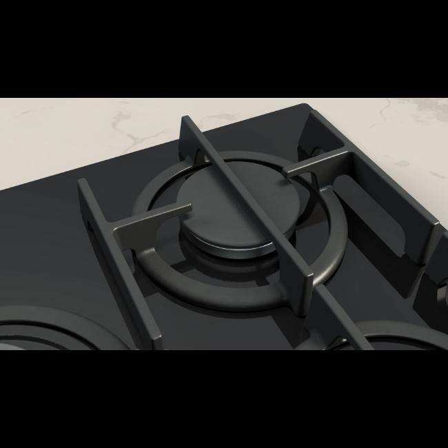 Neff N70 75cm Black Gas on Glass Hob with FlameSelect, Wok Burner, Cast Iron Supports, and Gas Safety Cut-Off