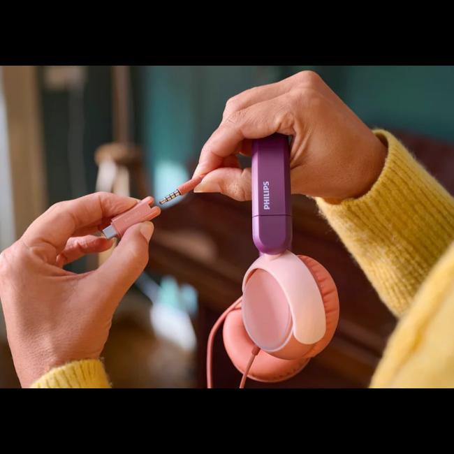 Philips 2000 Series Kids On-Ear Headphones - Purple, Wired, 85 dB Volume Limit, Audio Share, Microphone, Foldable, Recycled Plastic