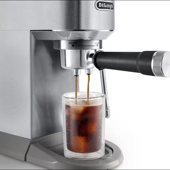 Delonghi Dedica Duo Espresso Coffee Machine with Cold Brew & Advanced Milk Steam Wand | Stainless Steel | 15cm Wide | 15-bar Pump Pressure