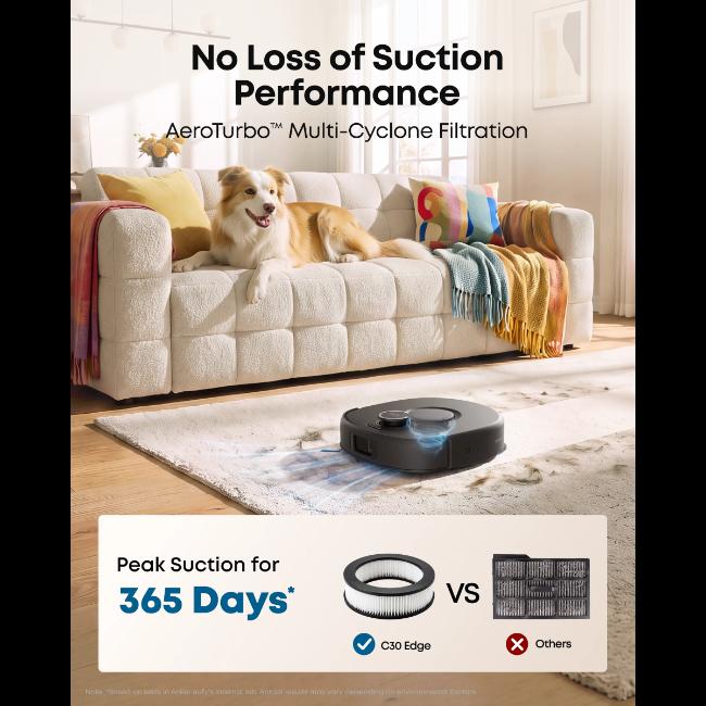 Eufy Omni C30 Edge Robot Vacuum & Mop with All-in-One Station - 35,000 Pa Suction, iPath 2.0 Laser Navigation, Auto Wash/Dry Mop, Black