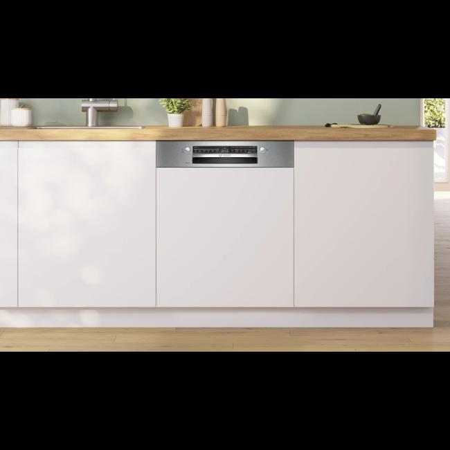 Bosch Serie 2 60cm Semi-Integrated Dishwasher SMI2HTS06G Brushed Steel 13 Place Setting Extra Dry Home Connect EcoSilence Drive SpeedPerfect+ AquaStop