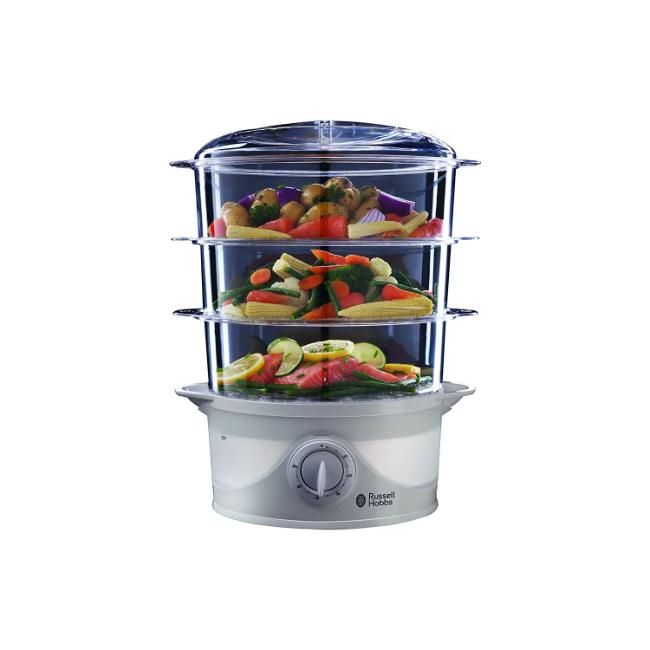 Russell Hobbs 3 Tier Food Steamer 9 Litre Capacity 800W White Transparent