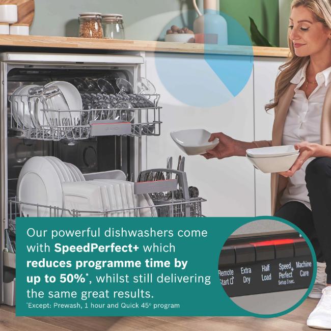 Bosch Serie 2 60cm Semi-Integrated Dishwasher SMI2HTS06G Brushed Steel 13 Place Setting Extra Dry Home Connect EcoSilence Drive SpeedPerfect+ AquaStop