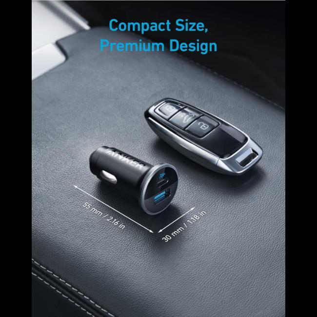 Anker Car Charger | Black | USB Ports | Blue LED | Anker Logo