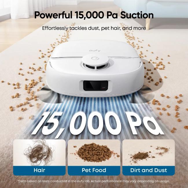 Eufy Omni C28A Robot Vacuum & Mop with 15,000 Pa Suction, 5-in-1 Station, HydroJet Mop, Auto Detangling, iPath 2.0 Nav, White