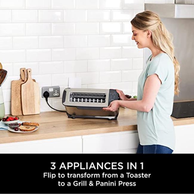Ninja Foodi 3-in-1 Toaster, Grill & Panini Press | Black | Bake, Reheat, Defrost, Bagel