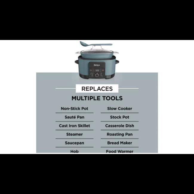 Ninja Foodi PossibleCooker 8-in-1 Multi-Cooker Slow Cooker 8L Sea Salt Grey with Pasta Spoon & Lid - 1200W, Up to 8 Portions, 12 Hr Keep Warm