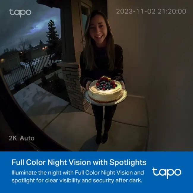 Tapo Smart 2K Video Doorbell Camera, 160° FOV, Night Vision, Battery Powered, Local & Cloud Storage