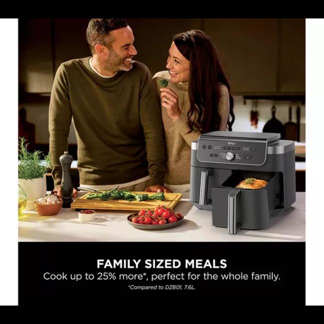 Ninja DualZone XL 9.5L 2-Drawer Air Fryer with Max Crisp, Air Fry, Roast, Bake, Reheat, Dehydrate Functions - Black