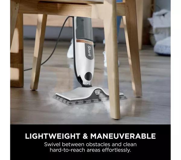 Shark SteamSpot S2001UK Steam Mop with Steam Blaster Technology - Lightweight, 3 Modes, 2x Dirt Grip Pads, 2.2kg, White/Copper