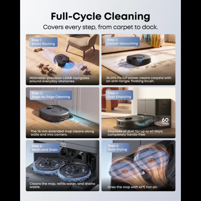 Eufy Omni C30 Edge Robot Vacuum & Mop with All-in-One Station - 35,000 Pa Suction, iPath 2.0 Laser Navigation, Auto Wash/Dry Mop, Black