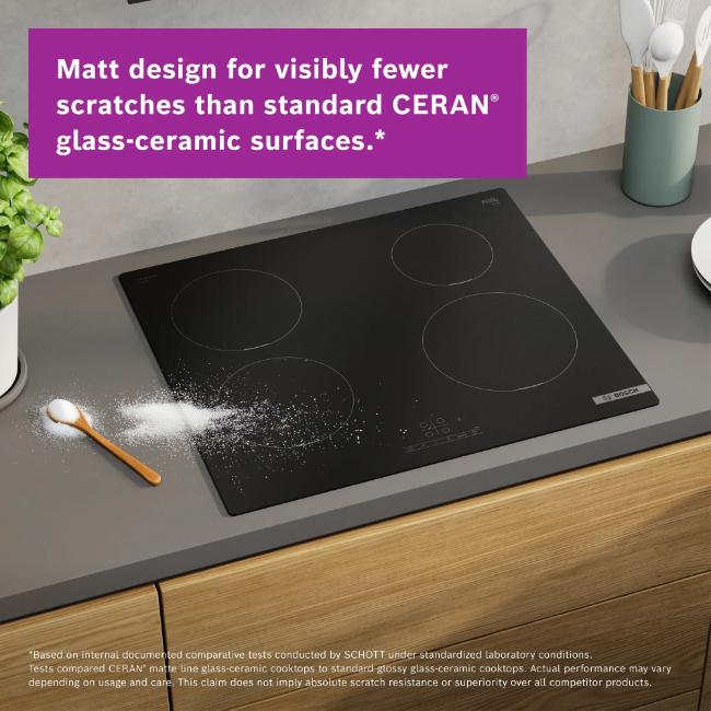 Bosch Series 4 Induction Hob 60cm PIE61ABB5E Matte Black Frameless TouchSelect 4 Zones PowerBoost Timer QuickStart ReStart ChildLock Safety Protection