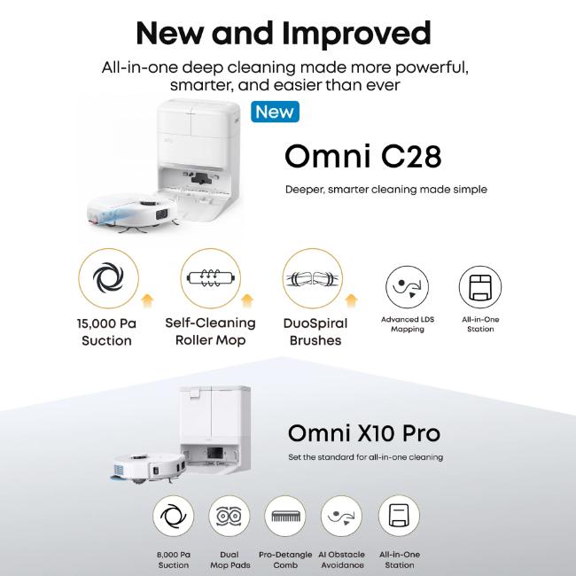 Eufy Omni C28A Robot Vacuum & Mop with 15,000 Pa Suction, 5-in-1 Station, HydroJet Mop, Auto Detangling, iPath 2.0 Nav, White