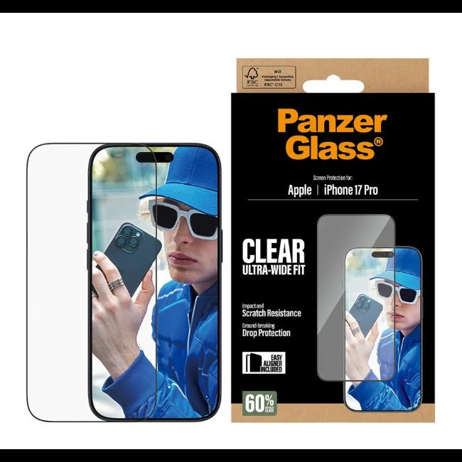 PanzerGlass Screen Protector for iPhone 17 Pro | Ultra Wide Fit | Scratch resistant | Drop protection | Clear