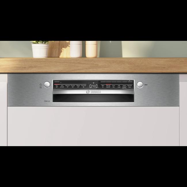 Bosch Serie 2 60cm Semi-Integrated Dishwasher SMI2HTS06G Brushed Steel 13 Place Setting Extra Dry Home Connect EcoSilence Drive SpeedPerfect+ AquaStop