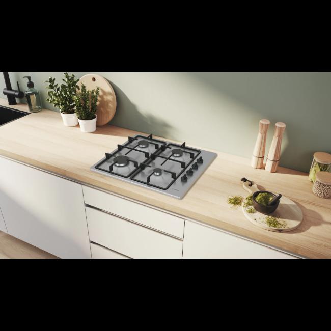 Bosch Series 2 60cm 4-Burner Built-In Gas Hob - Stainless Steel with Flame Failure Safety Device, Cast Iron Supports, and Integrated Ignition