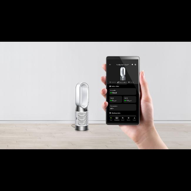 Dyson Purifier Hot+Cool HP1 White Air Purifier and Fan Heater with Air Multiplier Technology 350 Oscillation MyDyson App Connectivity 5.26kg 770mm Height 81m³ Coverage 63dB Sound Level