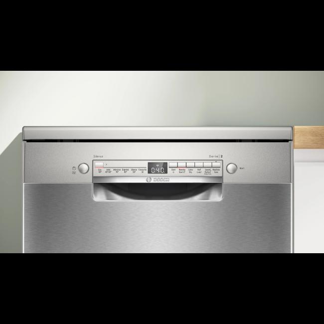 Bosch Series 2 60cm Freestanding Dishwasher with Home Connect - Brushed Steel Finish, Extra Dry, SpeedPerfect+, Rackmatic, Vario Drawer, EcoSilence Drive