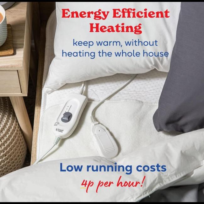 Russell Hobbs King Size Electric Underblanket Dual Control 150 x 200cm 3 Heat Settings Overheat Protection Machine Washable