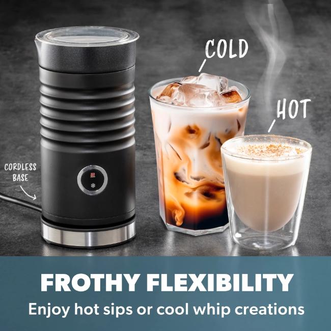 Daewoo 200ml Electric Milk Frother & Warmer - Black - Hot & Cold Functions, 100-120 Sec Heat Time, 500-600W, 3 Year Warranty, Compact Design
